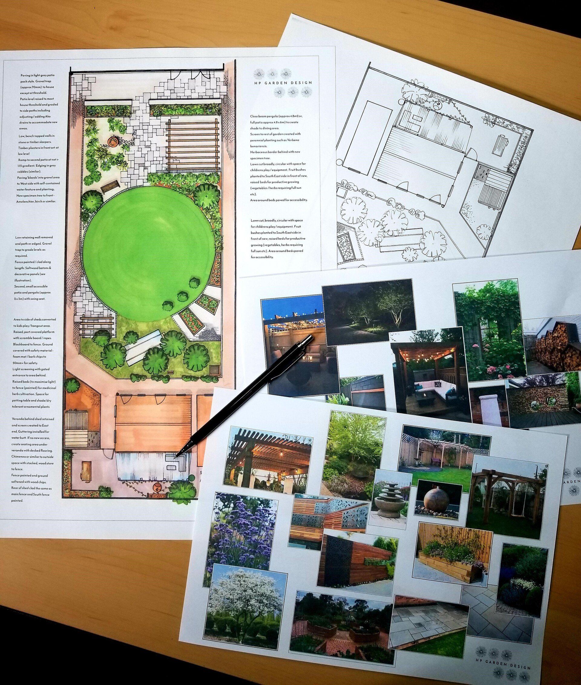 Hand drawn, bespoke garden designs, plans and technical drawings. Oundle, Stamfor, Northamptonshire
