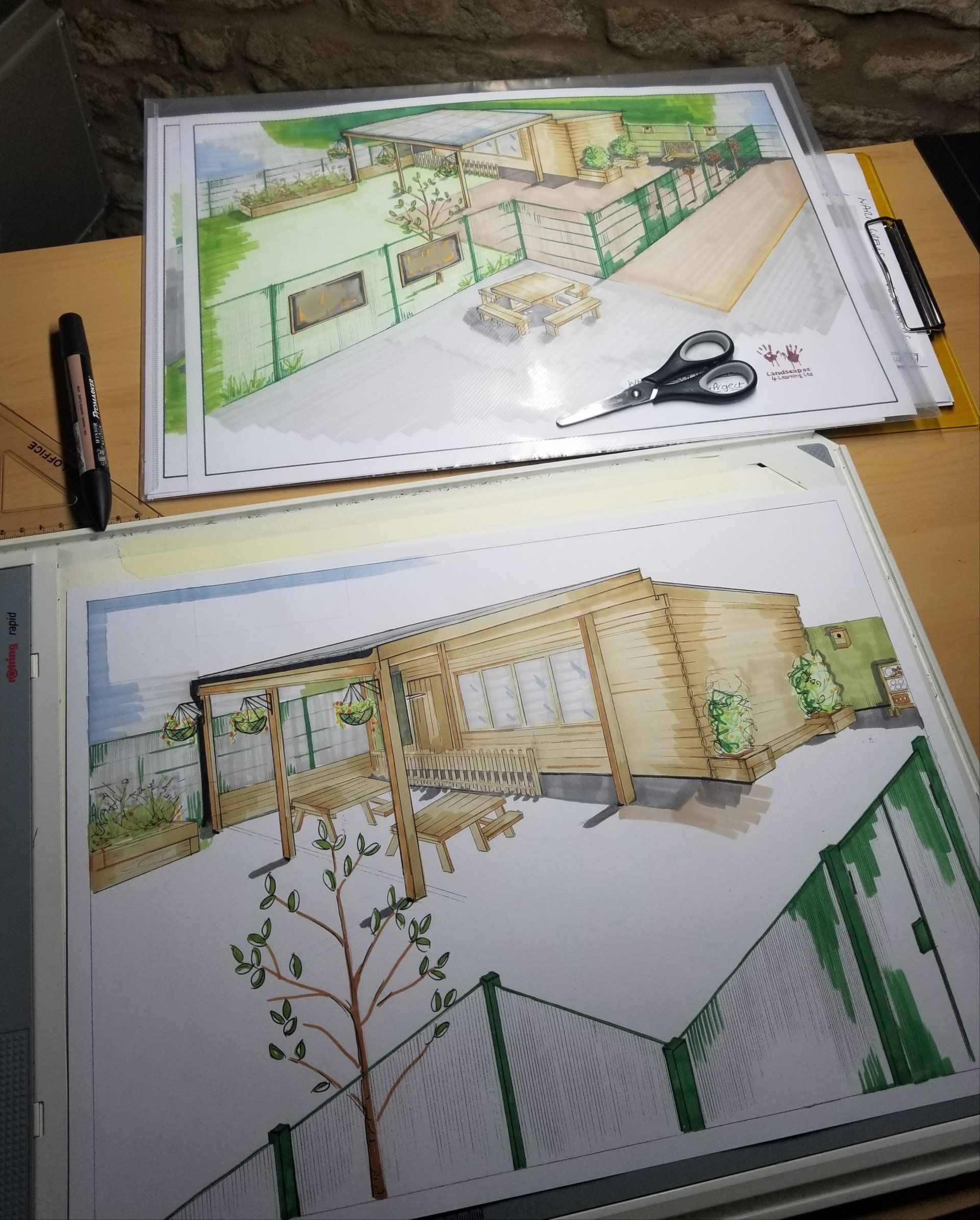 Wildlife friendly garden design with better climate resilience and responsible water use in mind. Hand drawn designs, plans and illustrations, Oundle, Stamford, Peterborough, London and UK