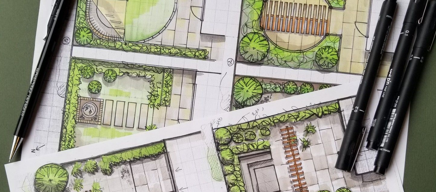 Hand drawn garden designs for a city courtyard garden, London