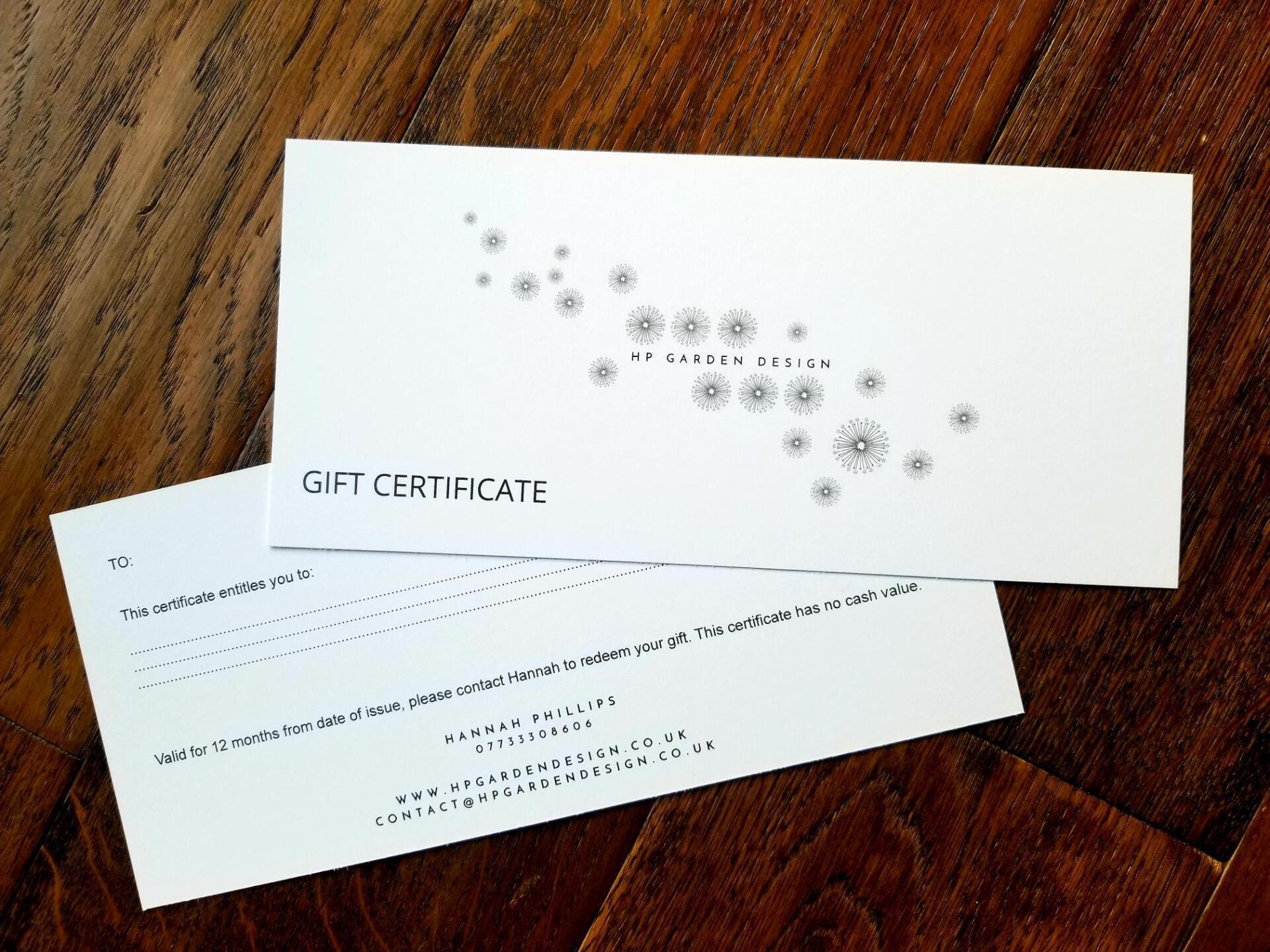 gift certificate, garden design, garden gift, garden consulation