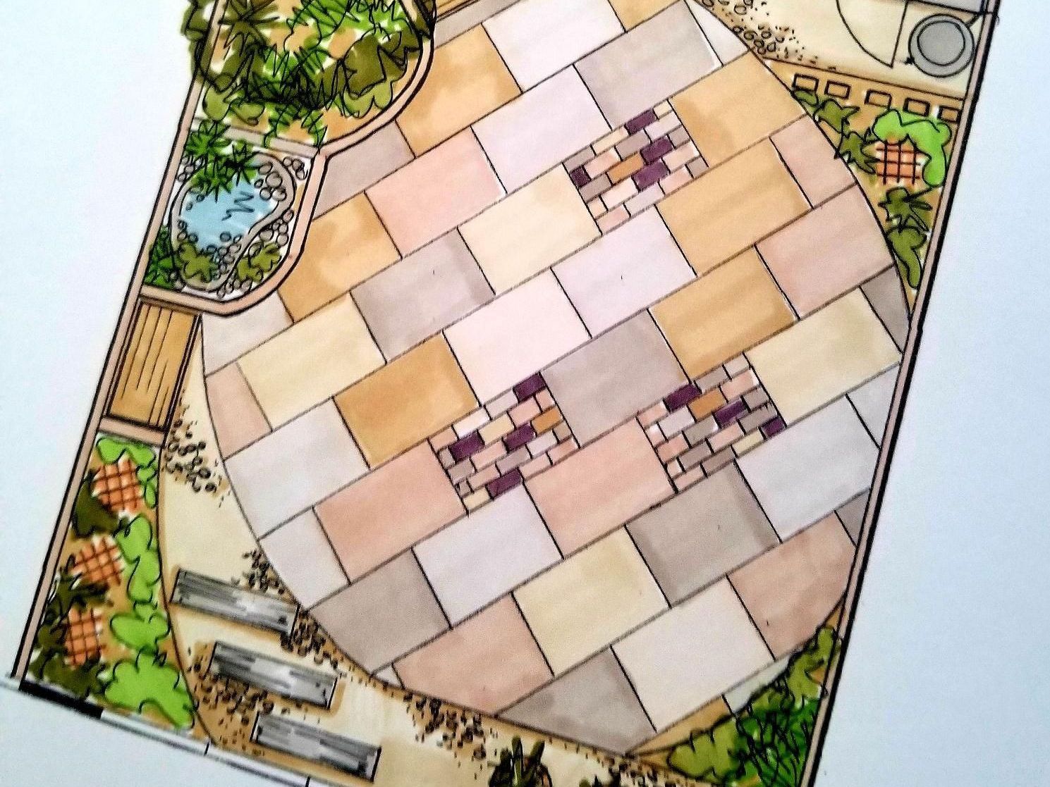 Wildlife friendly garden design with better climate resilience and responsible water use in  mind. Hand drawn designs, plans and illustrations, Oundle, Stamford, Peterborough, London and UK