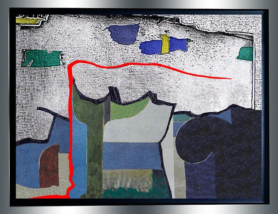 Grafische Komposition mit hellem Hintergrund und dunklem Vordergrund