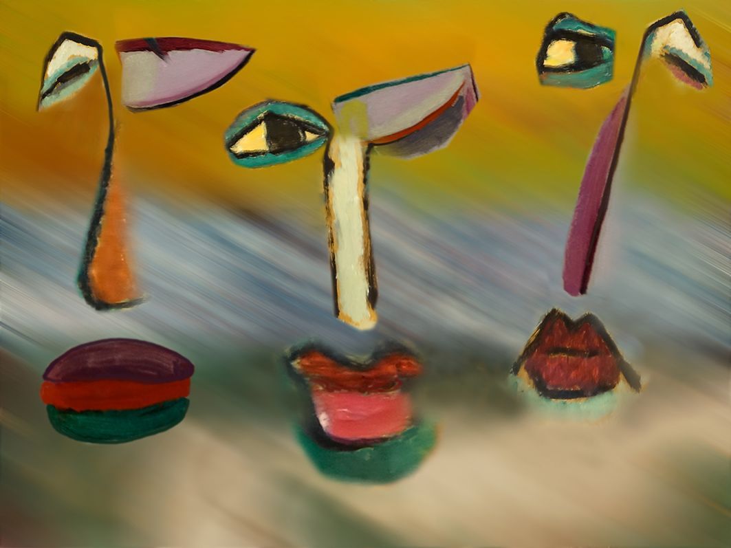 Aus mehreren von Jawlenskys Kopf-Bildern habe ich jeweils Augen, Mund und Nase entnommen, verfremdet und neu arrangiert