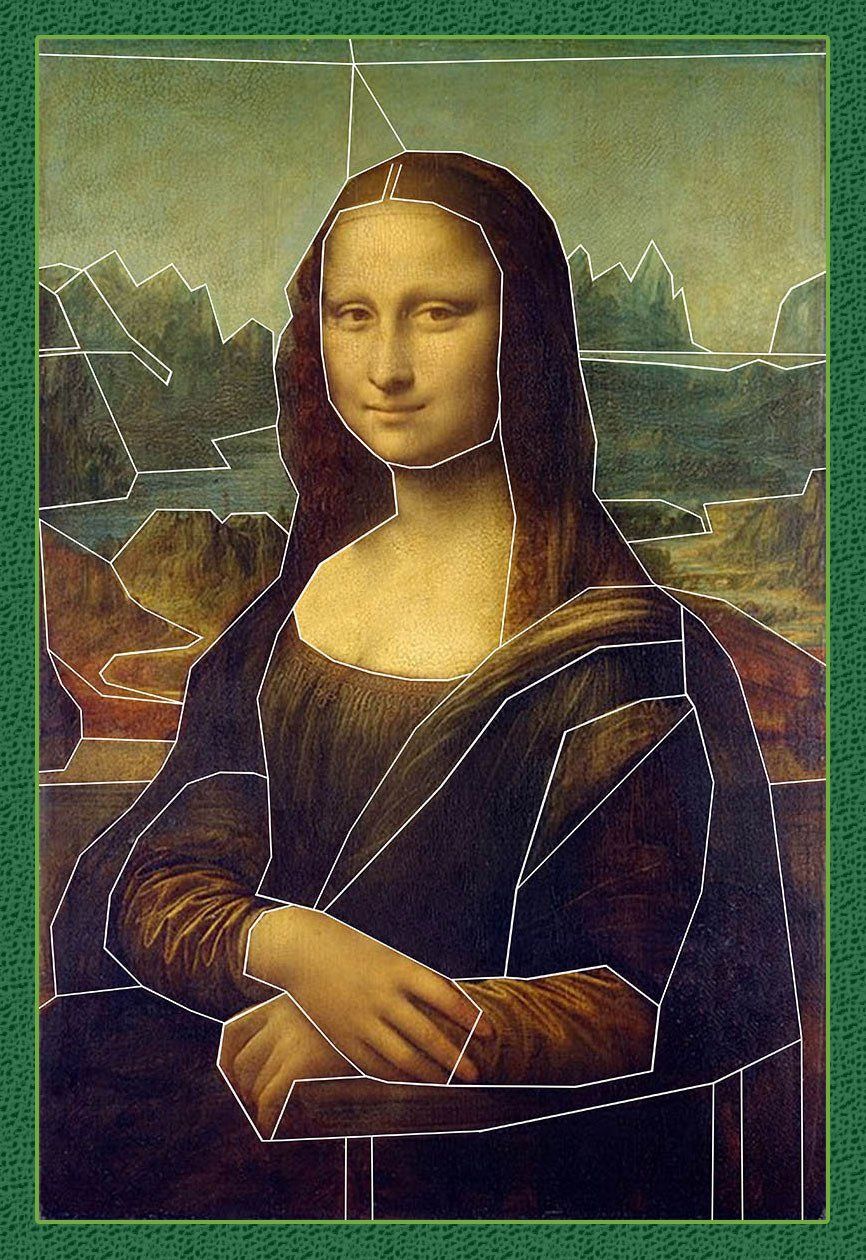 Mona Lisa von dünnen weißen Strichen umrahmt