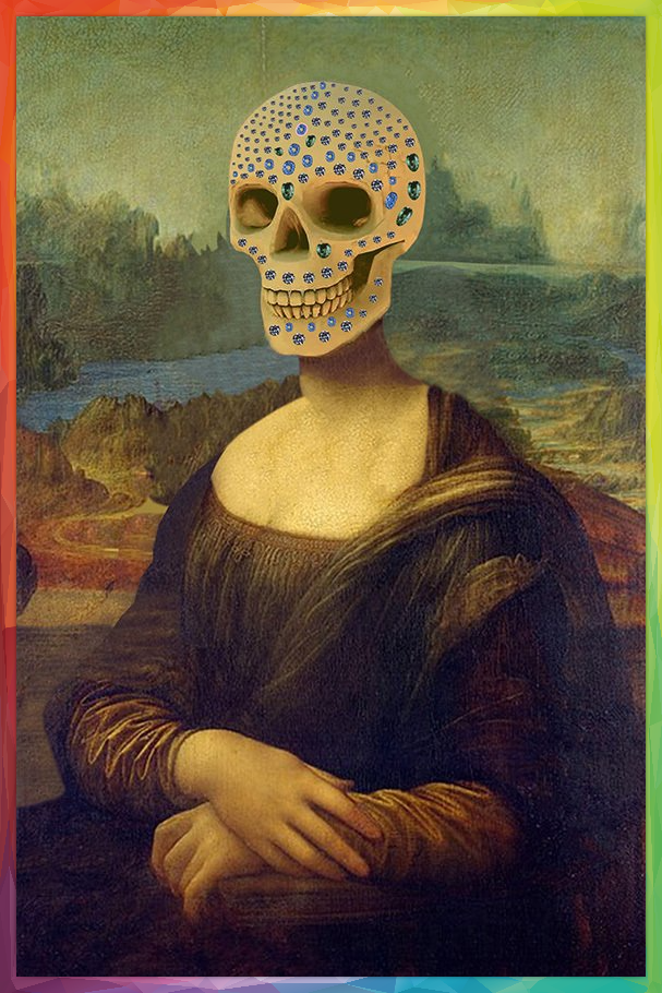 Mona Lisa mit brillantbesetztem Totenschädel à la Damien Hirst