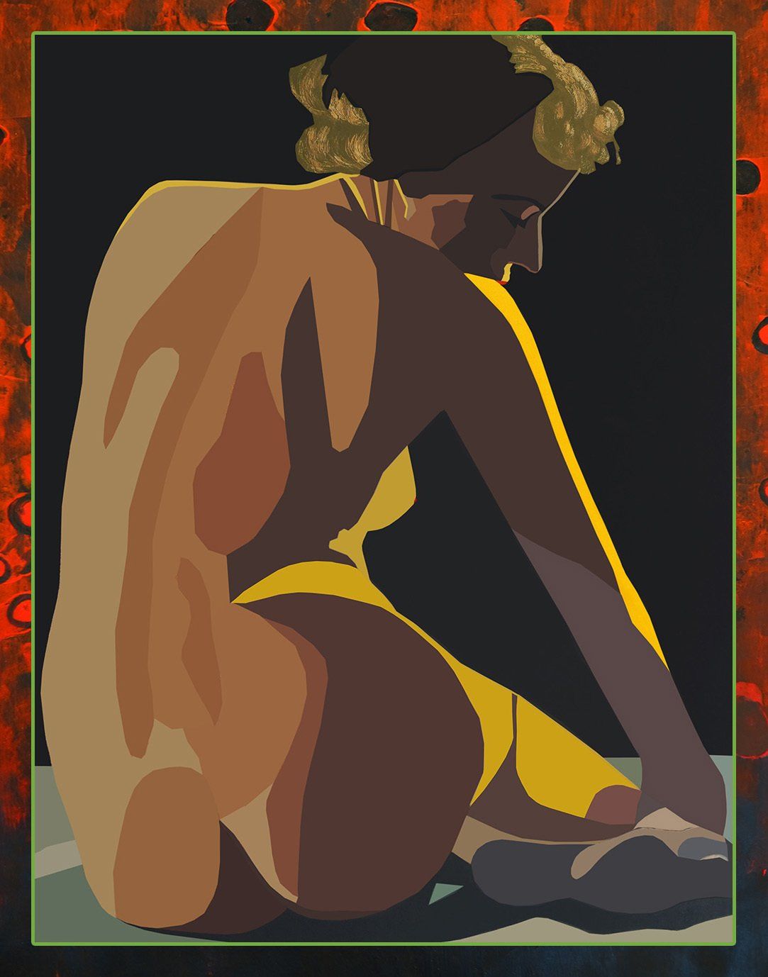 Weiblicher Rückenakt, Kopf nach rechts gewandt, Licht von rechts - im Stil eines Plakates