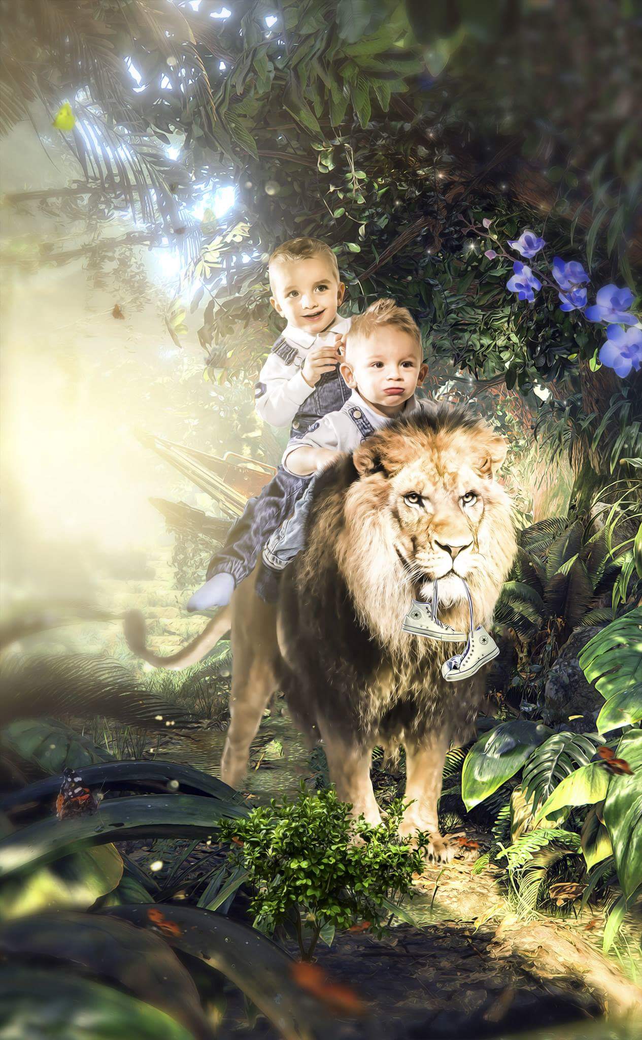 Fantasy Familenshooting im Dschungel mit Löwen in Hamburg