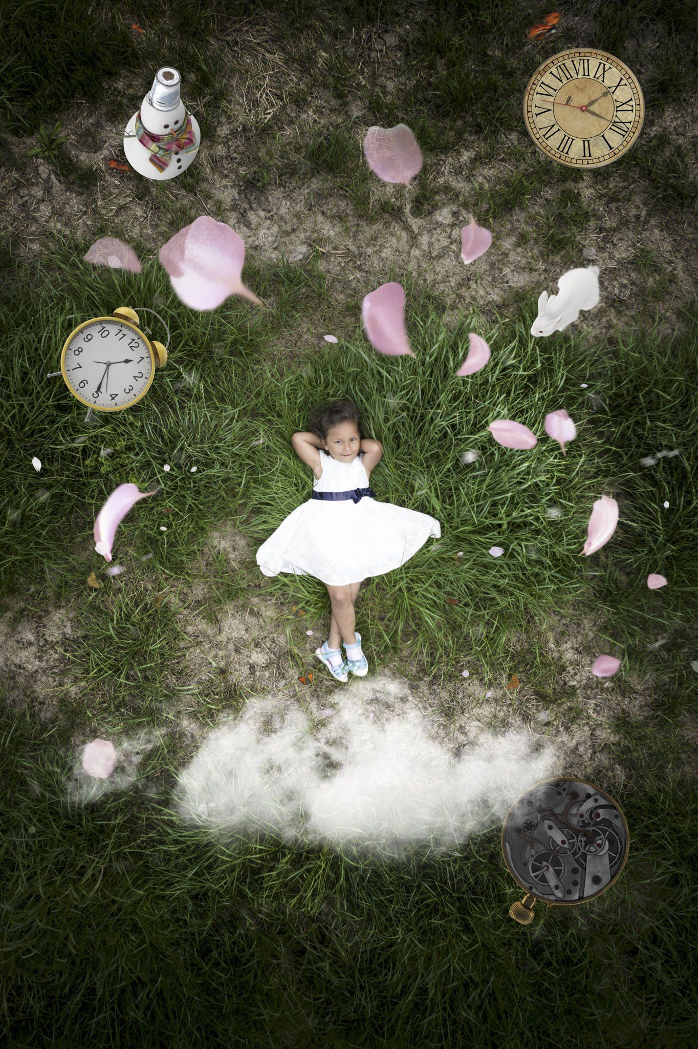 Fantasy Kinderfoto in Alice im Wunderland Stil mit Drohne