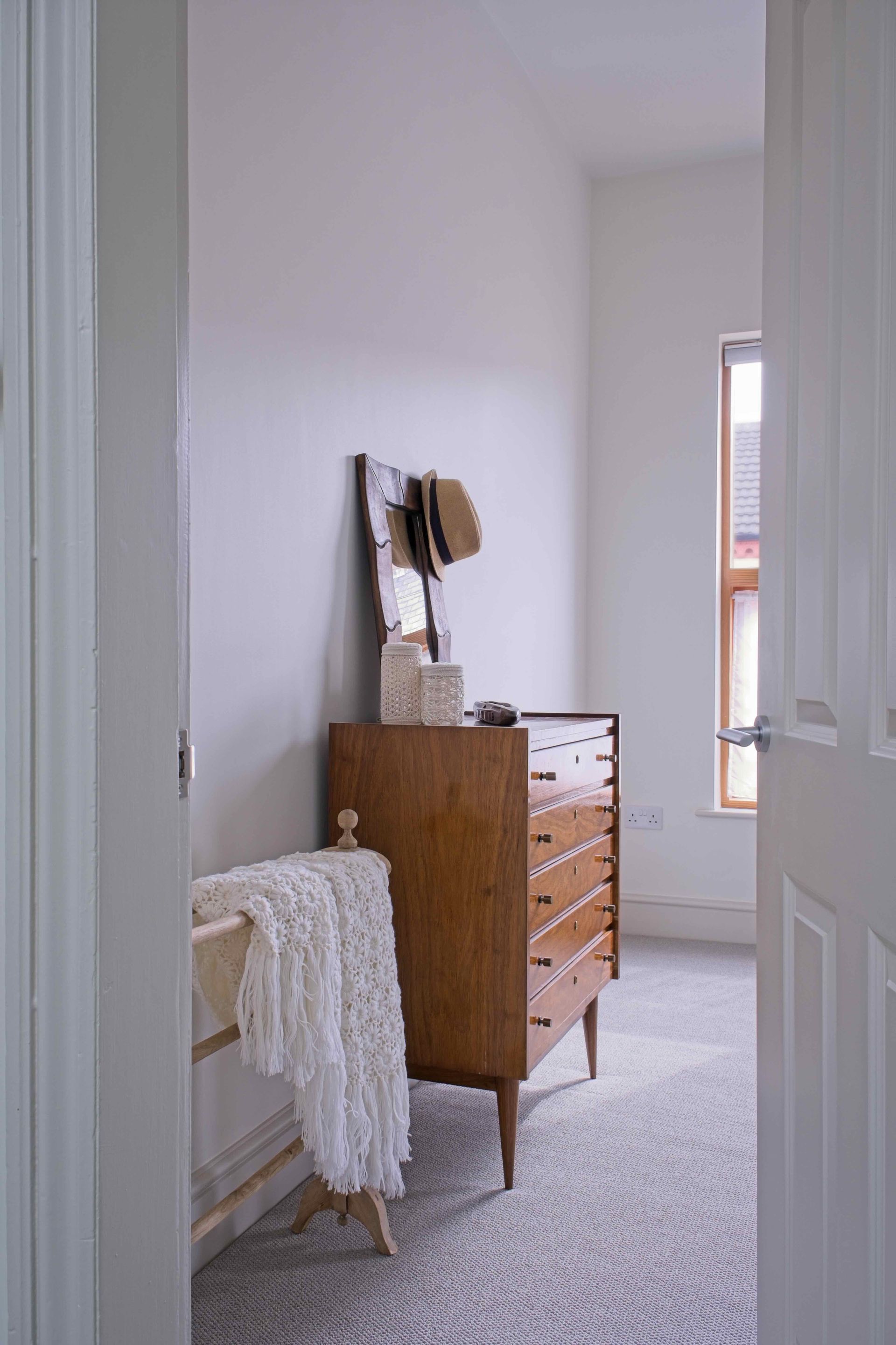 Calm bedroom featured in Liverpool terrace design by Human Architecture Studio