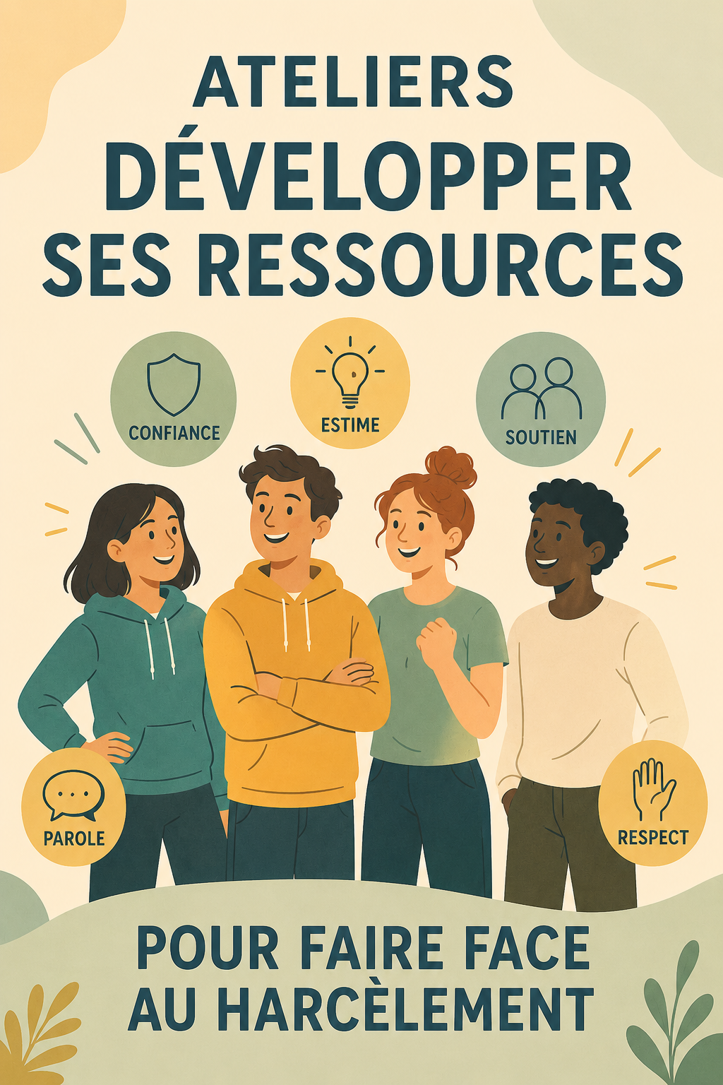 affiche ateliers développer ses ressources face au harcèlement