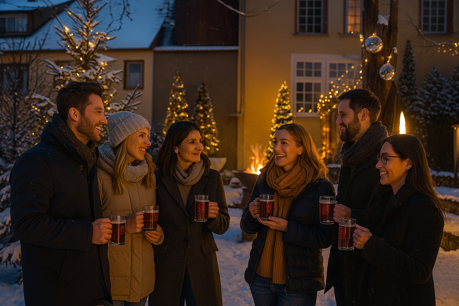 Winterliche Weihnachtsfeier auf der Schwäbischen Alb: Fackelwanderung durch den Schnee mit Glühwein, Lagerfeuer und stimmungsvoller Waldkulisse bei Speidel’s Braumanufaktur