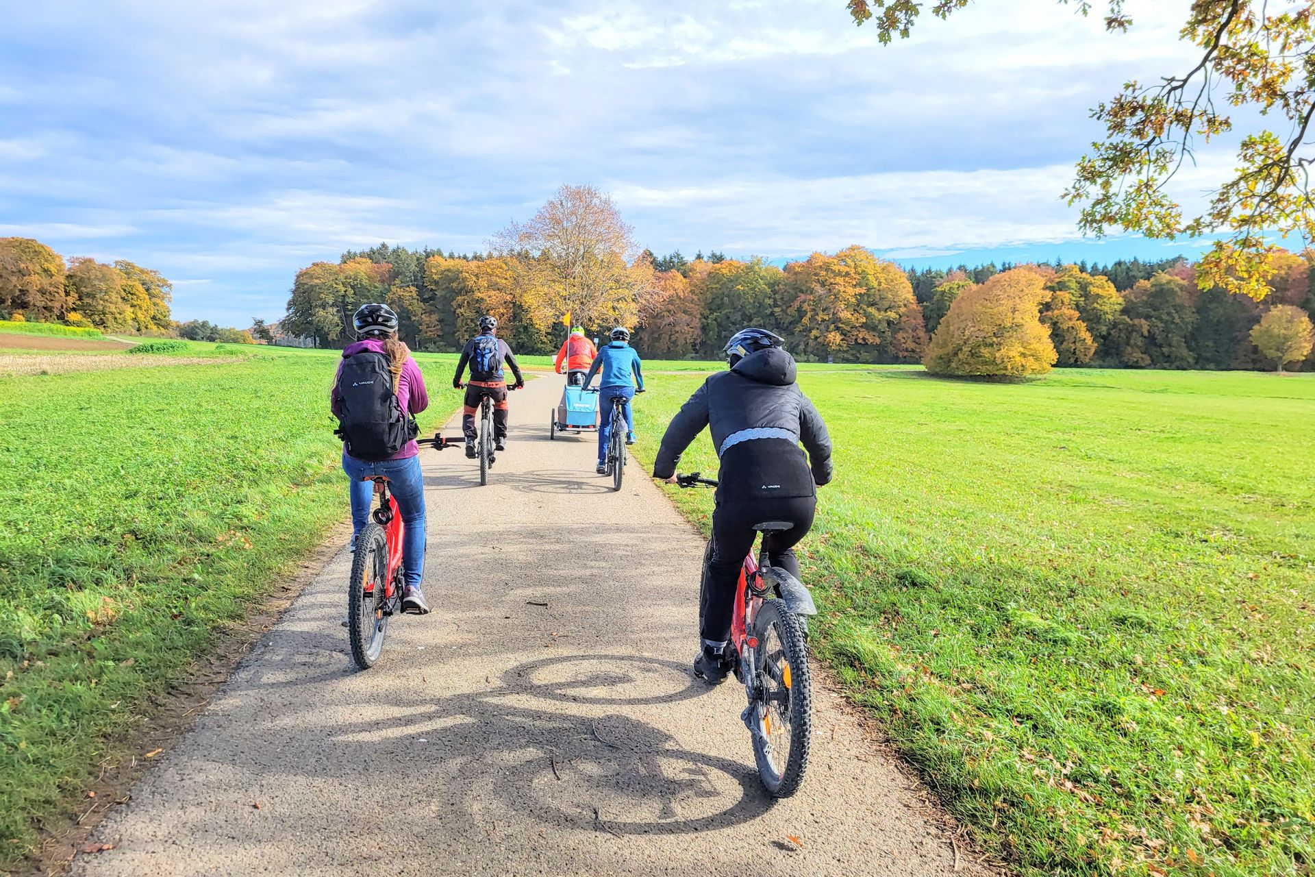Radurlaub Schwäbische Alb – Gruppe beim E-Bike fahren auf Radweg durch die Natur
