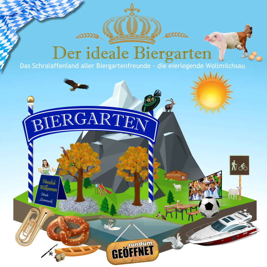 Der ideale Biergarten - oder der Traum von der eierlegenden Wollmilchsau Der ideale Biergarten, die eierlegende Wollmilchsau, Schralaffenland für Biergartenfreunde