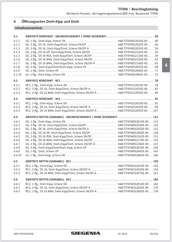 Siegenia Katalog Inhaltsverzeichnis