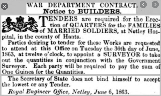 Tender for Quarters at Netley Hospital 1863
