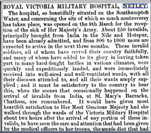 Army + Navy Gazette 11/04/1863 Netley Military Hospital