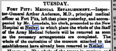 Chatham News 14/03/1863 Netley Military Hospital