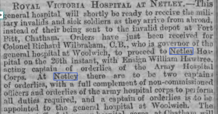 London Evening Standard 14/01/1863 Royal Victoria Hospital, Netley