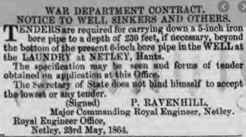 Tender for Well Sinkers at Netley Hospital 1864