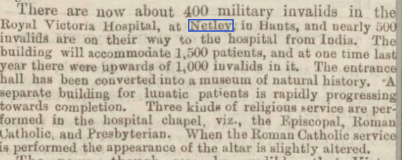 Newcastle Journal 09/07/1867 Netley Hospital Invalids