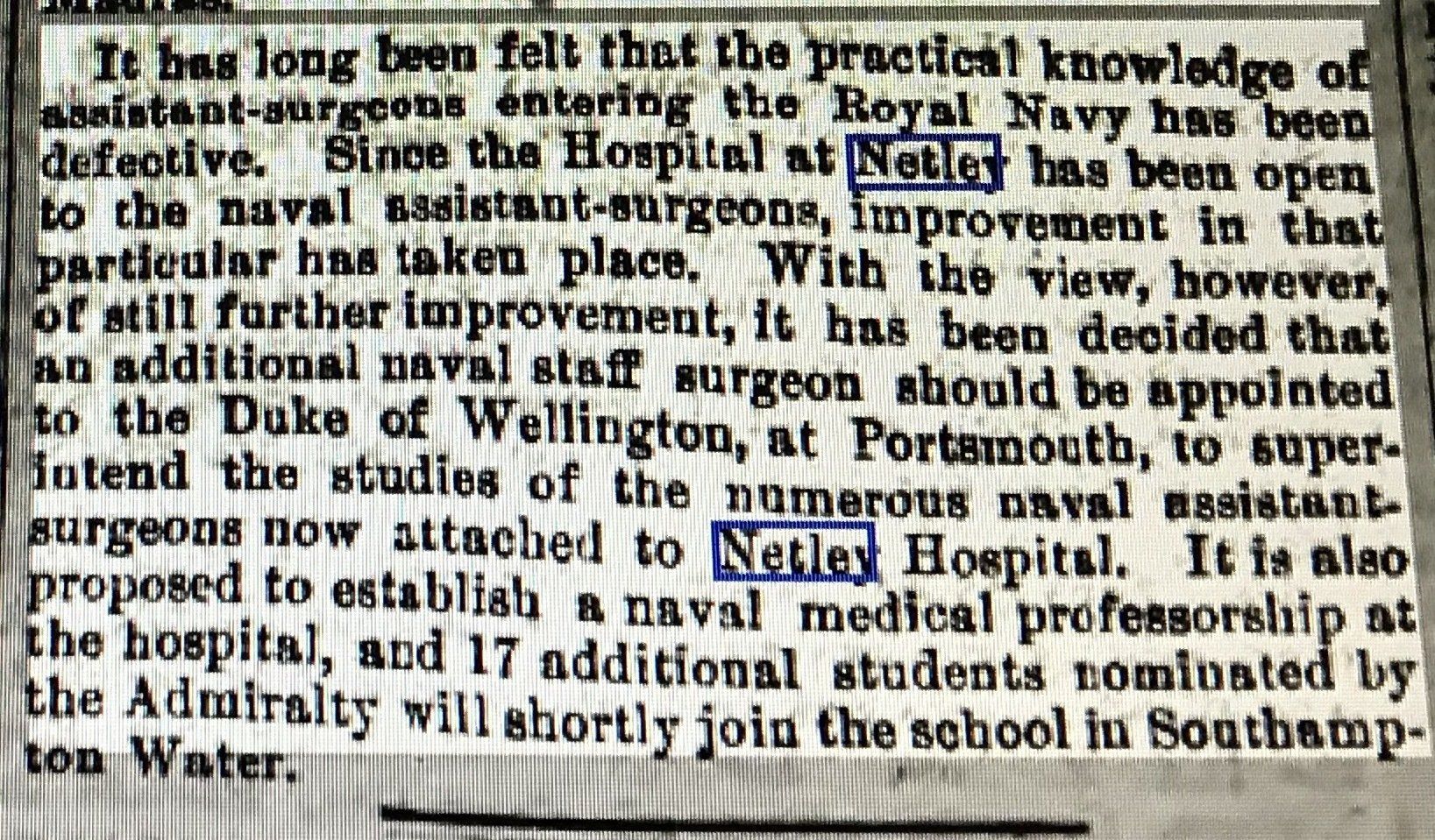 Cardiff + Merthyr Guardian 30/09/1871 Netley Military Hospital Naval Surgeons