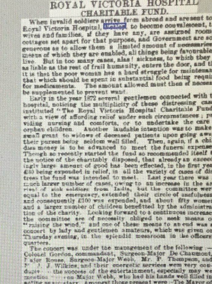 Hampshire Advertiser 10/01/1874 Netley Hospital Charitable Fund