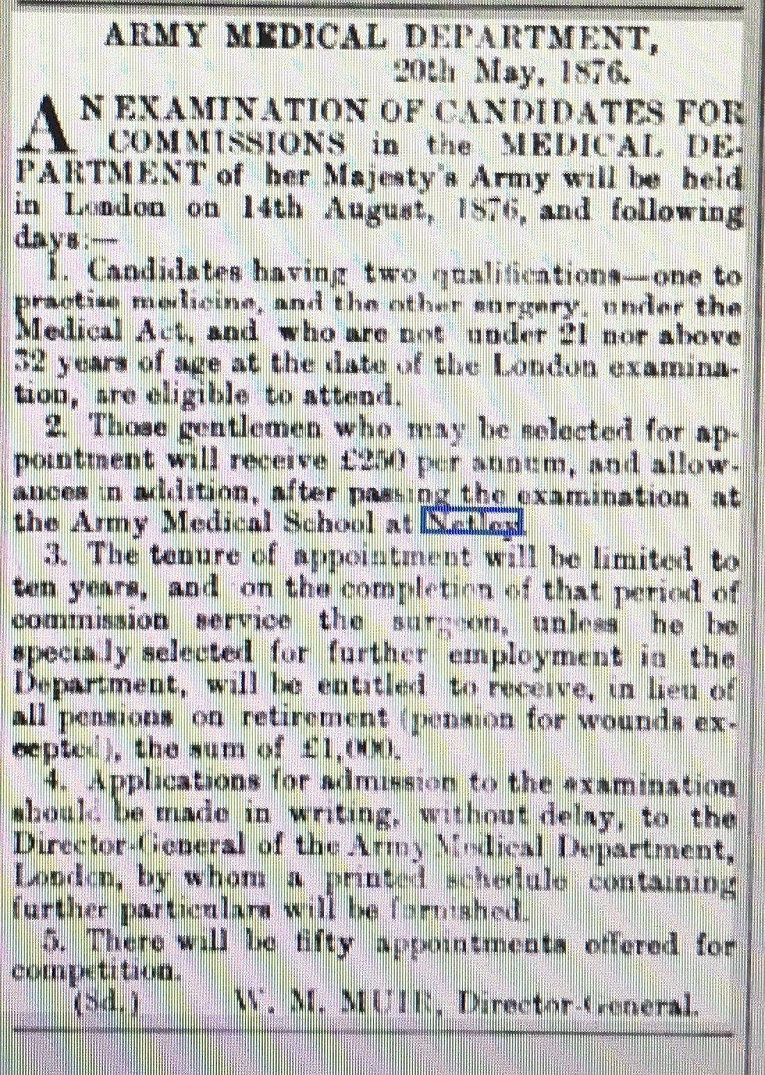 Belfast Weekly News 27/05/1876 Army Medical Department Netley