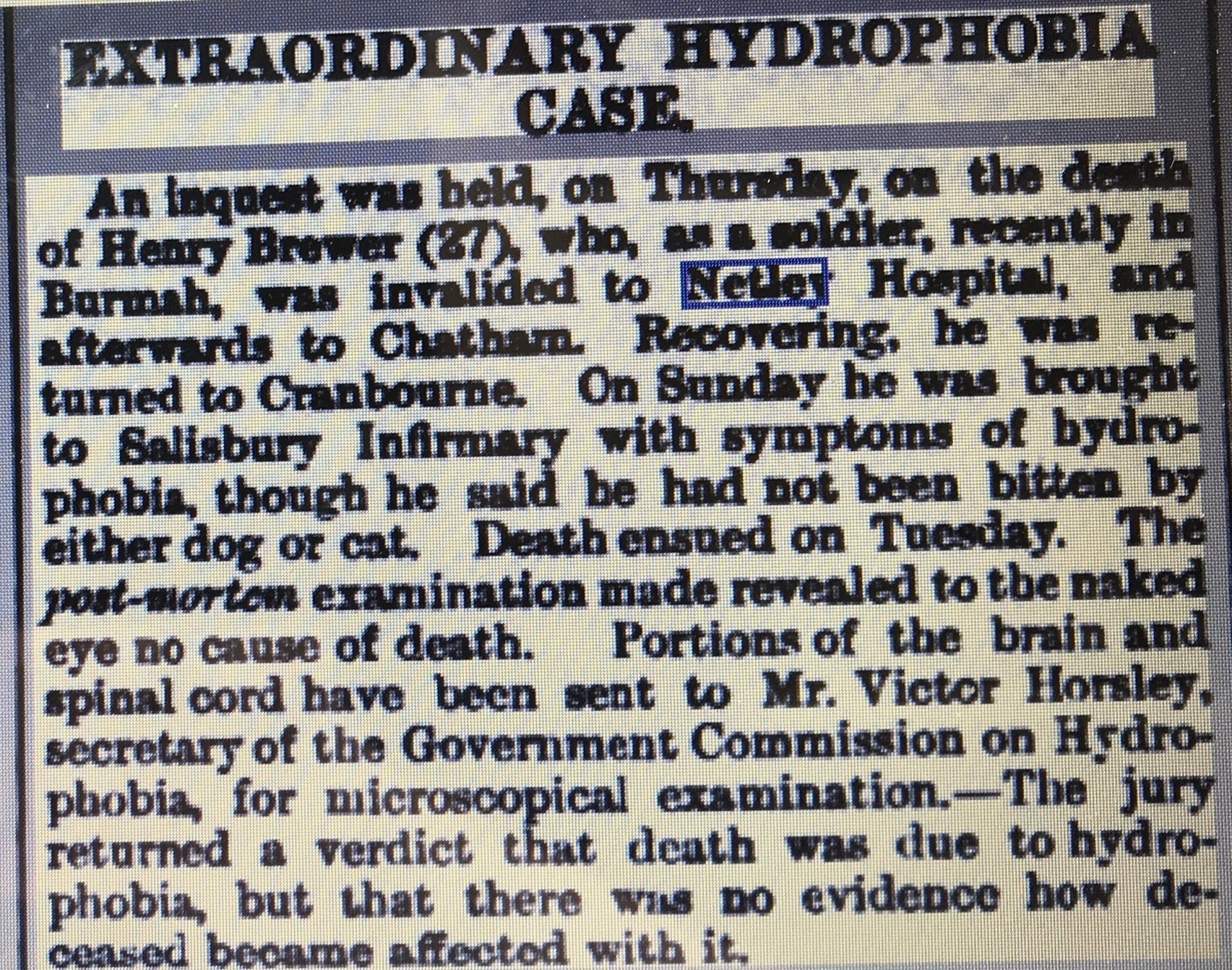 Daily Examiner 13/07/1888 Netley Hospital Patient