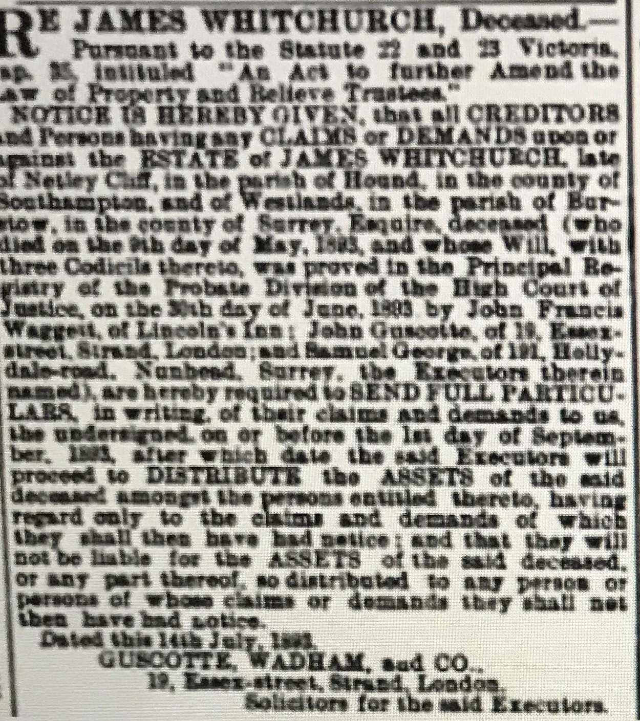 James Whitchurch of Netley Abbey