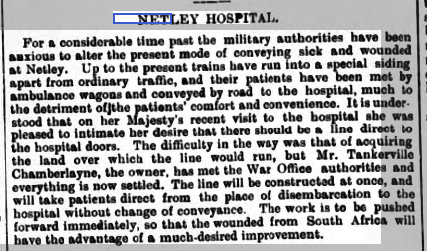 Clifton Society 07/02/1899 New Rail Connection to Netley Hospital