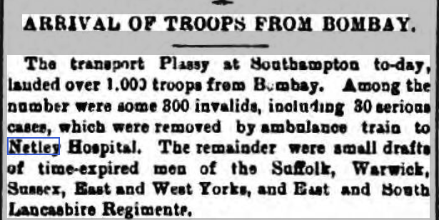 Shields Daily News 24/11/1904 Troops at Netley Hospital