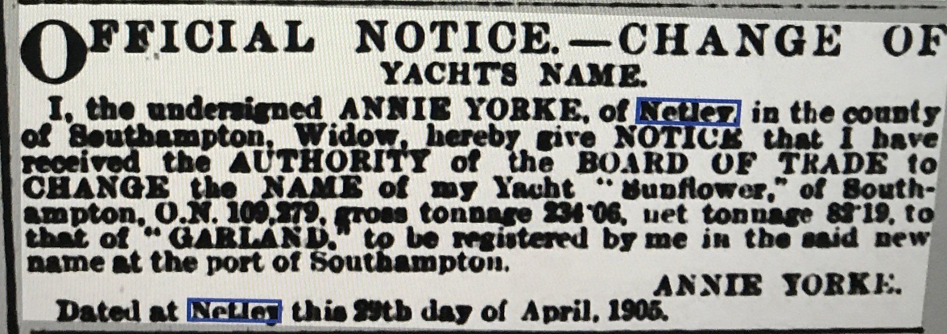 Mrs Yorke's Yacht 