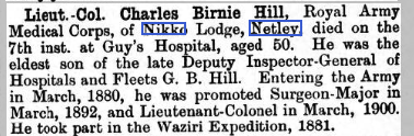 Lt Colonel Charles Birnie Hill at Netley 1905