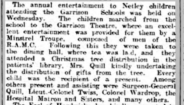 Hampshire Advertiser 13/01/1906 Netley Hospital Garrison School