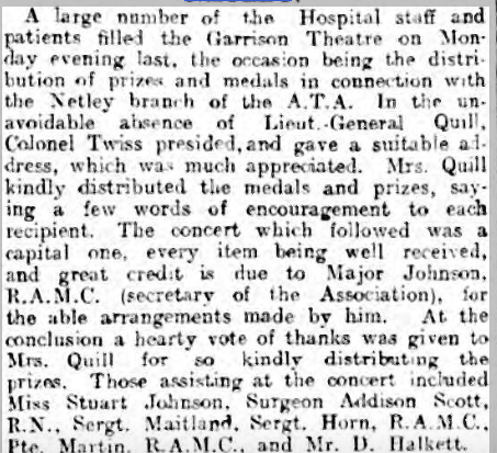 Hampshire Advertiser 27/01/1906 Netley Garrison News