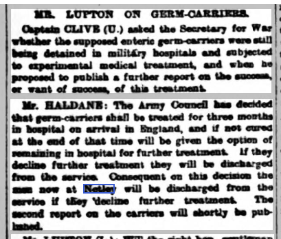 Daily Telegraph + Courier London 29/10/1909 Netley Germ Carriers