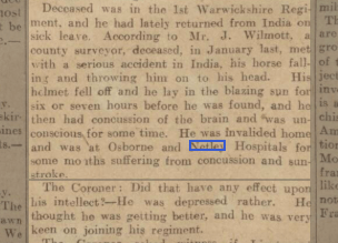 Sheffield Daily Telegraph 29/12/1912 Suicide at Netley Hospital