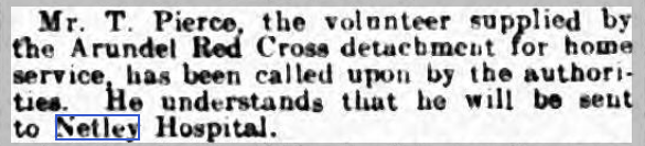 West Sussex Gazette 01/10/1914 Arundel Red Cross at Netley Hospital