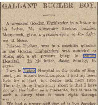 Aberdeen Press + Journal 02/09/1914 Wounded soldiers arrive back at Netley Hospital