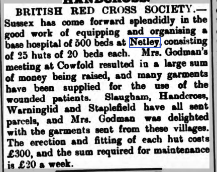 Mid Sussex Times 06/10/1914 British Red Cross Society Hospital at Netley