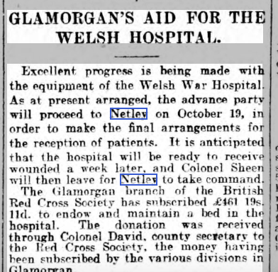 Western Mail 06/10/1914 1914 Welsh Hospital at Netley