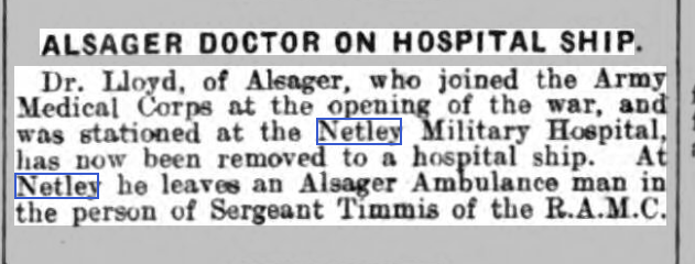 Nantwich Guardian 09/10/1914 Staff at Netley Hospital 1914