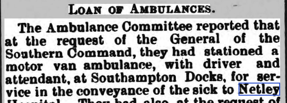 Shoreditch Observer 11/09/1914 Motor Van ambulance + driver for Netley Hospital