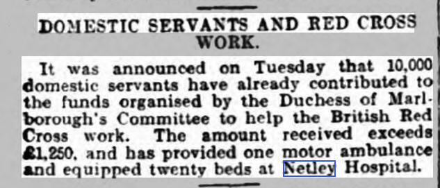 Staffordshire Sentinel 16/12/1914 British Red Cross Hospital, Netley Donations