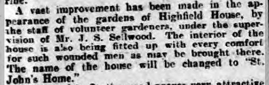 Hampshire Advertiser 19/09/1914 Highfield House becomes St John's Home 1914
