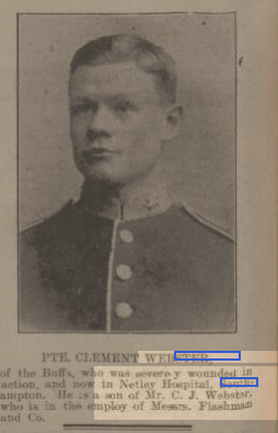Folkestone Hythe Sandgate Cheriton Herald 28/11/1914 Private Clement Webster at Netley Hospital 1914