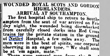 Scotsman 29/08/1914 First wounded into Netley Hospital