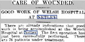 Western Mail 11/11/1914 Welsh Hospital, Netley First Operation