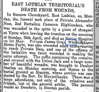 The Scotsman 12/05/1915 Pte Ness at Netley Hospital 1915