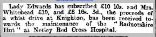 Hampshire Advertiser 01/05/1915 Red Cross Hospital, Netley - Radnorshire Hut